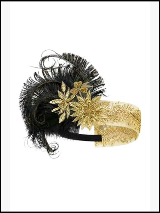 Feather Flapper Headpiece 1920s Gatsby Sequin Headband Vintage Cocktail